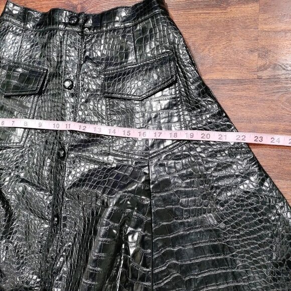 Apparalel Black Croc Vegan Modesty Leather Goth Swing Mini Skirt S - Picture 4 of 11